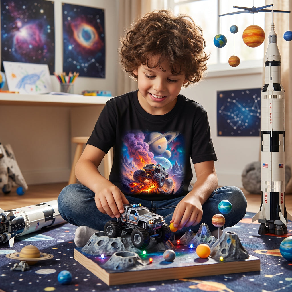 Meteor Mayhem Truck Youth T-Shirt  Cosmic Monster Truck Graphic Tee