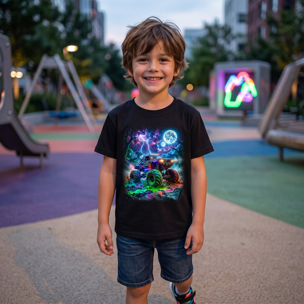 Cosmic Thunder Truck Youth T-Shirt   Cosmic Monster Truck Graphic Tee