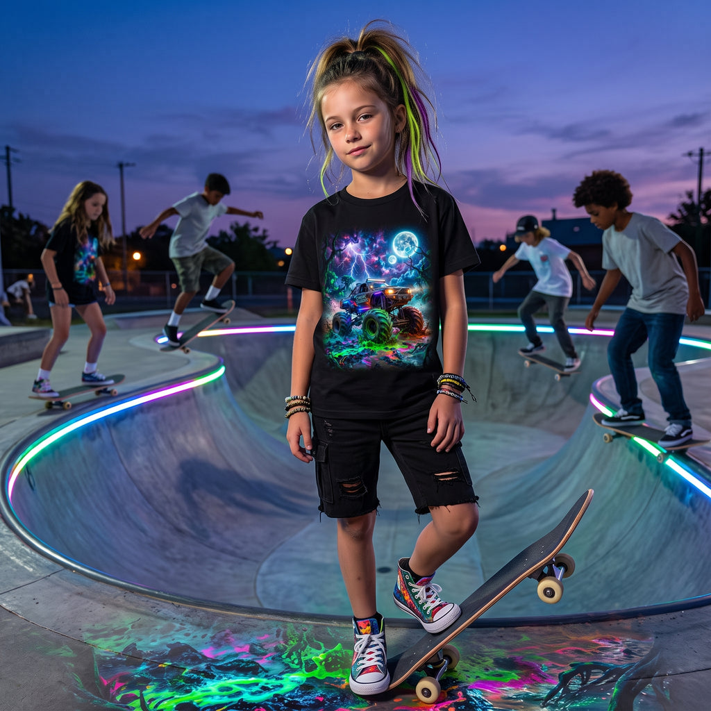 Cosmic Thunder Truck Youth T-Shirt   Cosmic Monster Truck Graphic Tee