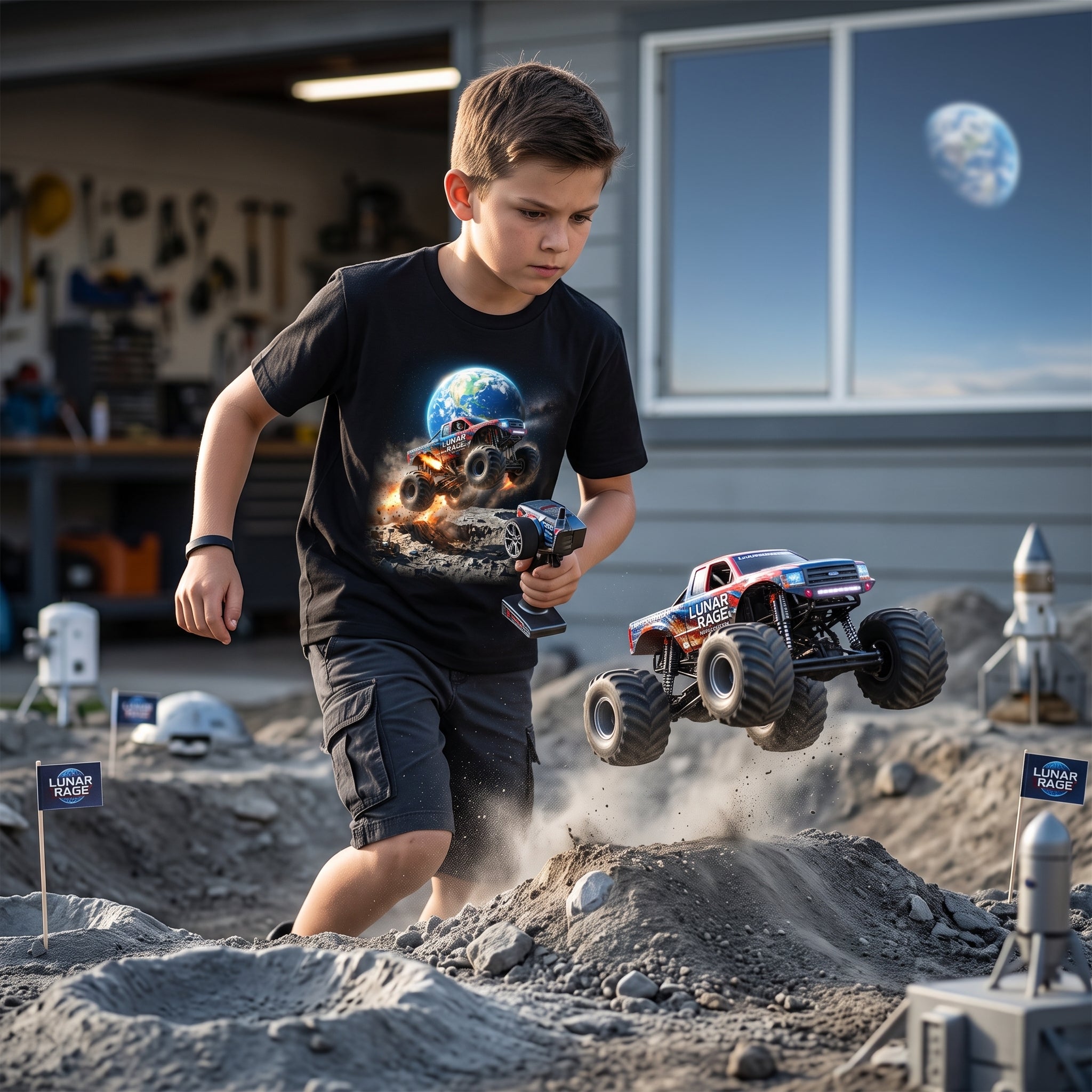 Lunar Rage Truck Youth T-Shirt   Cosmic Monster Truck Graphic Tee