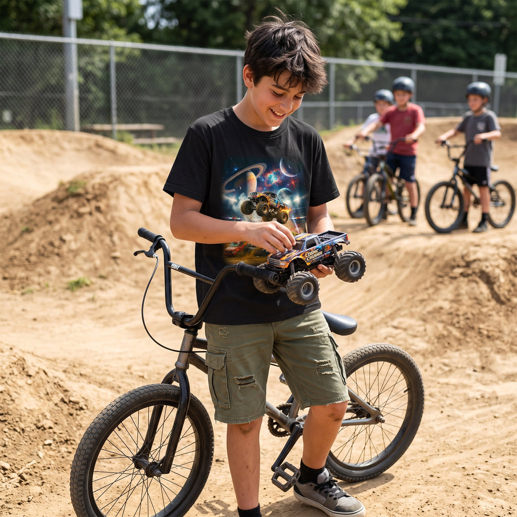 Cosmic Crusher Youth T-Shirt  Cosmic Monster Truck Graphic Tee