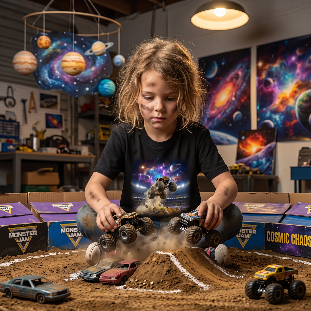 Planet Crusher Truck Youth T-Shirt  Cosmic Monster Truck Graphic Tee
