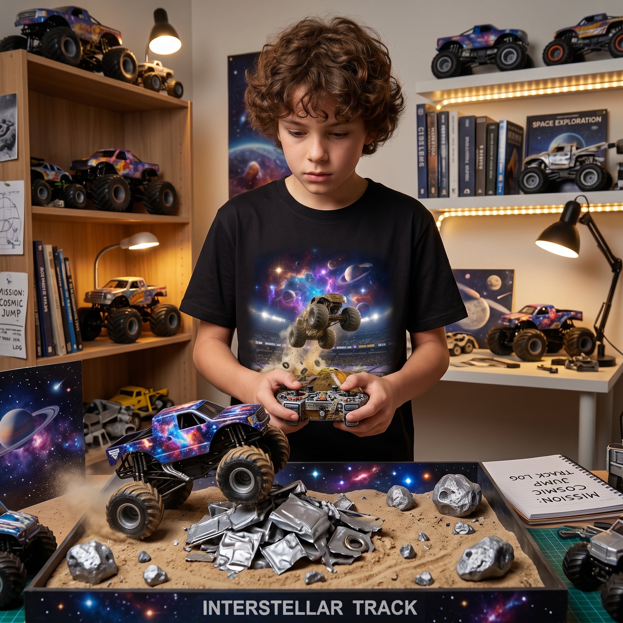 Planet Crusher Truck Youth T-Shirt  Cosmic Monster Truck Graphic Tee