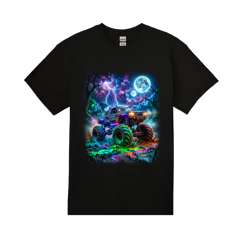 Cosmic Thunder Truck Youth T-Shirt   Cosmic Monster Truck Graphic Tee