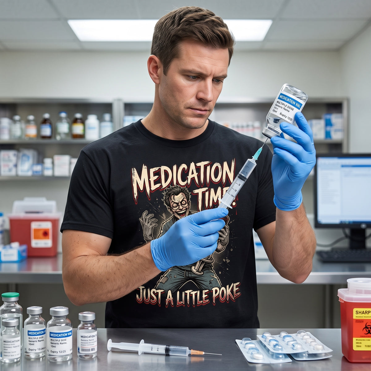 Medication Time Male T-shirt