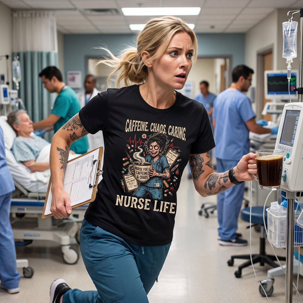 Caffeine. Chaos. Caring. T-shirt