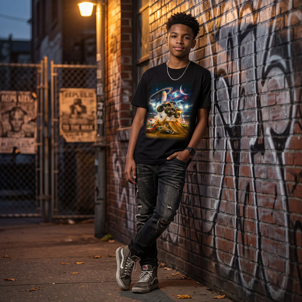Cosmic Crusher Youth T-Shirt  Cosmic Monster Truck Graphic Tee