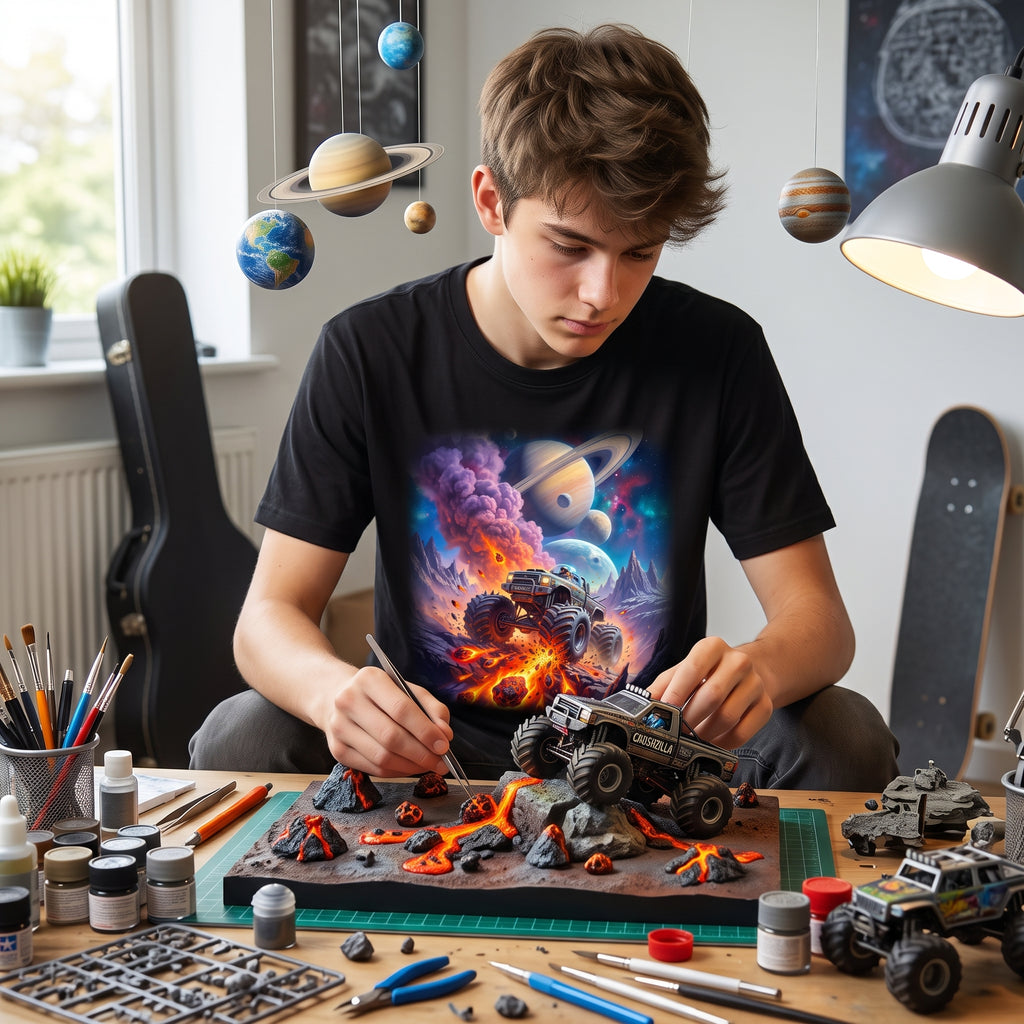 Meteor Mayhem Truck Youth T-Shirt  Cosmic Monster Truck Graphic Tee