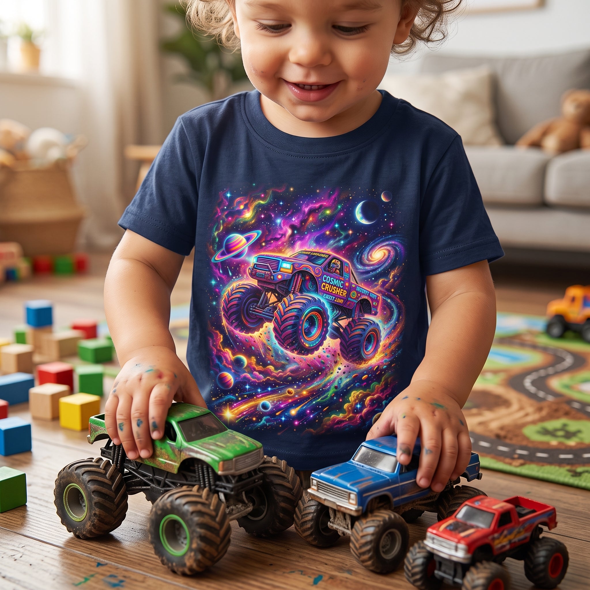 Nebula Crusher Truck Toddler T-Shirt   Cosmic Monster Truck Graphic Tee
