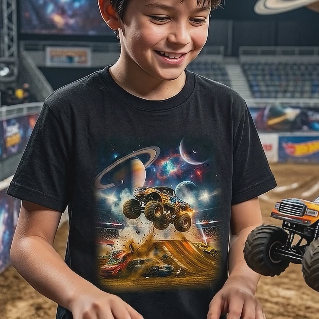 Cosmic Crusher Youth T-Shirt  Cosmic Monster Truck Graphic Tee