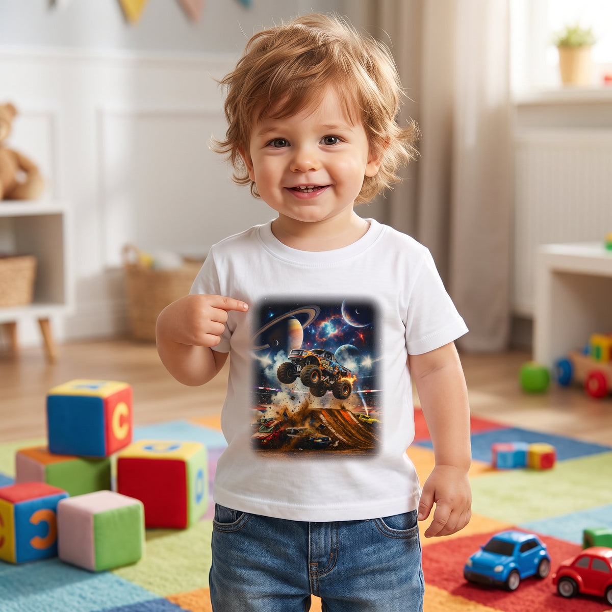 Cosmic Crusher Toddler T-Shirt   Cosmic Monster Truck Graphic Tee